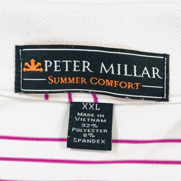 Peter Millar Summer Comfort White & Pink Striped Polo Shirt XXL Men's 2XL EUC - Picture 7 of 8